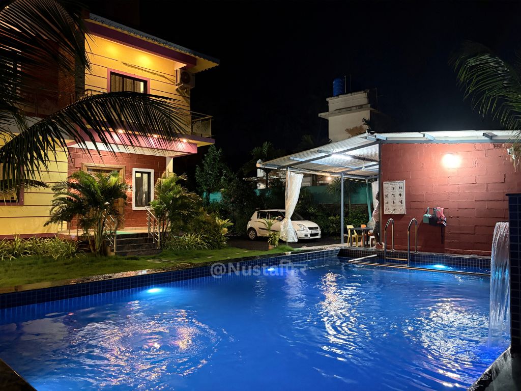 Evening Poolside, Waterfall Fountain & Outdoor Gazebo